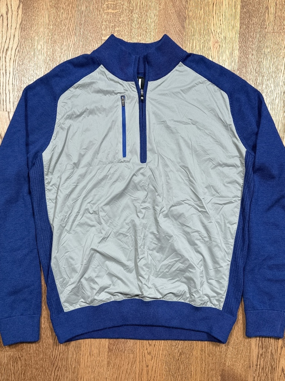 Footjoy Windproof 1/2 Zip Wool Royal Blue Gray Golf Sweater Mens Small